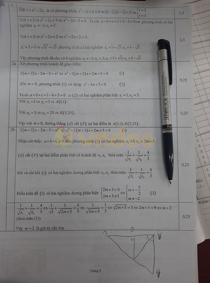 Đề thi thử vào lớp 10 môn Toán Trường THPT Sơn Tây năm 2020 (Lần 1)