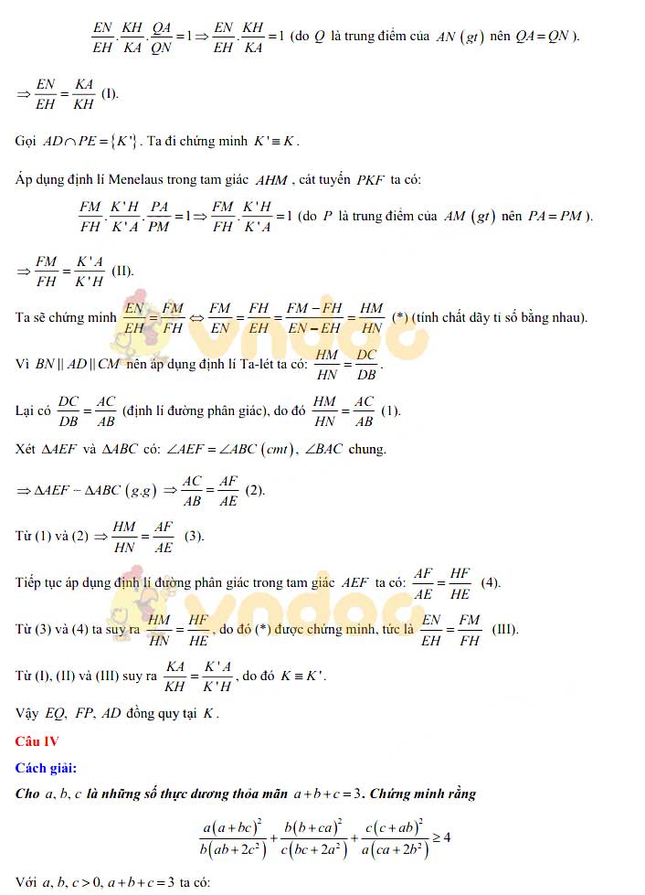 Đáp án đề thi tuyển sinh vào lớp 10 môn Toán năm 2020 Trường THPT Chuyên KHTN, Hà Nội (vòng 1)