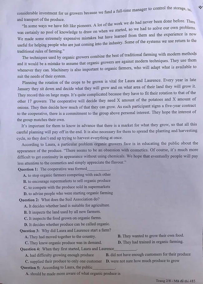 Đáp án Đề thi tuyển sinh lớp 10 chuyên Anh Sư Phạm Hà Nội năm 2020