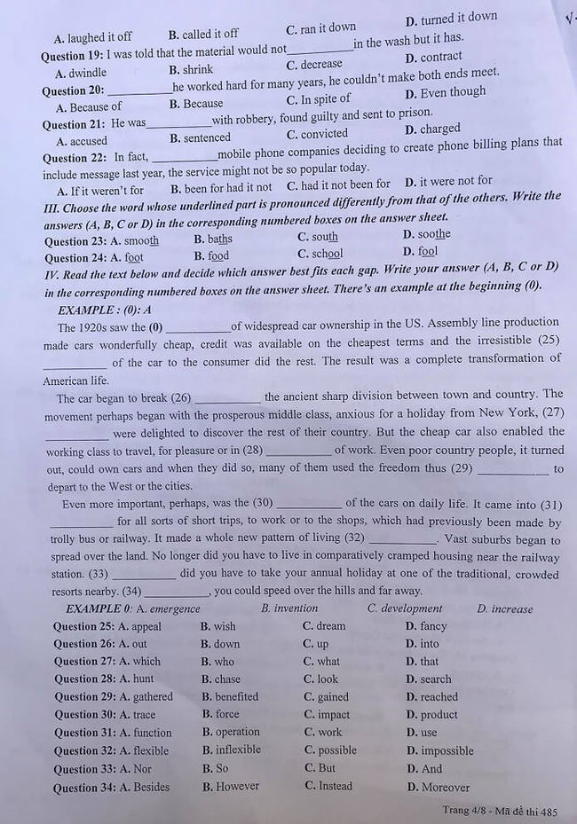 Đáp án Đề thi tuyển sinh lớp 10 chuyên Anh Sư Phạm Hà Nội năm 2020