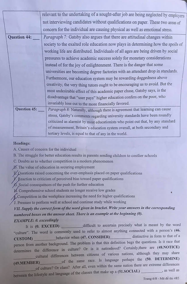 Đáp án Đề thi tuyển sinh lớp 10 chuyên Anh Sư Phạm Hà Nội năm 2020
