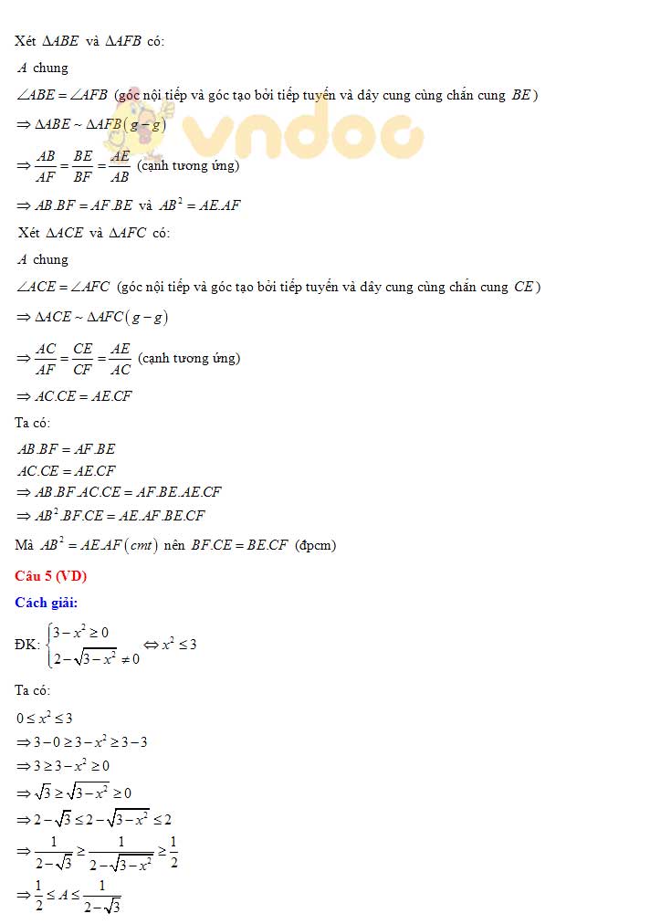 Đáp án đề thi tuyển sinh lớp 10 môn Toán tỉnh Cao Bằng năm 2020