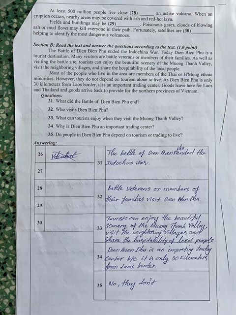 Đáp án Đề thi tuyển sinh lớp 10 môn Anh Bến Tre năm 2020