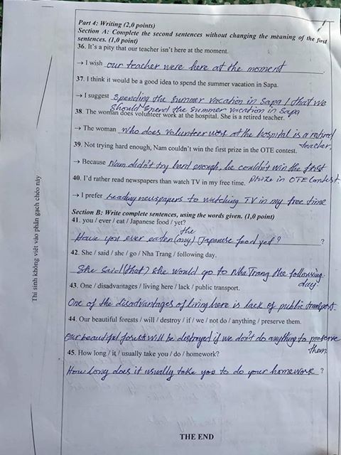 Đáp án Đề thi tuyển sinh lớp 10 môn Anh Bến Tre năm 2020