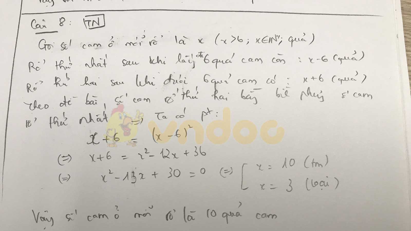 Đáp án đề thi tuyển sinh lớp 10 môn Toán tỉnh Tây Ninh năm 2020