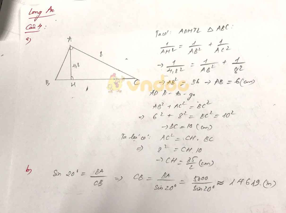 Đáp án đề thi tuyển sinh lớp 10 môn Toán tỉnh Long An năm 2020