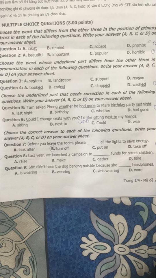 Đáp án Đề thi tuyển sinh lớp 10 môn Anh Khánh Hòa năm 2020