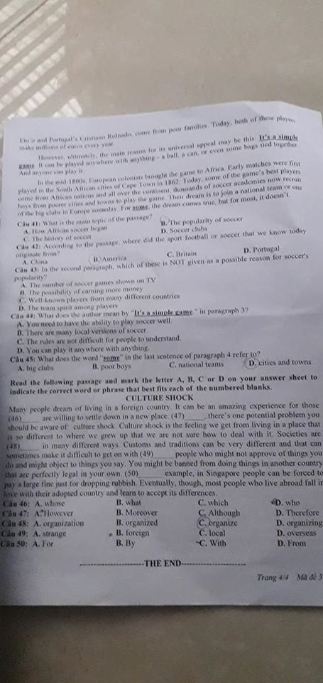Đáp án Đề thi tuyển sinh lớp 10 môn Anh Nghệ An năm 2020