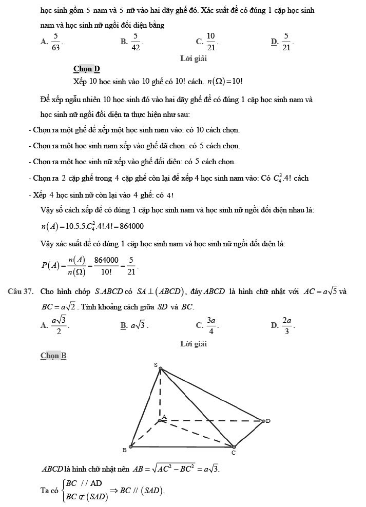 Đề minh họa môn Toán năm 2020