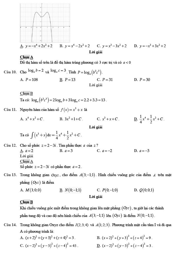 Đề minh họa môn Toán năm 2020