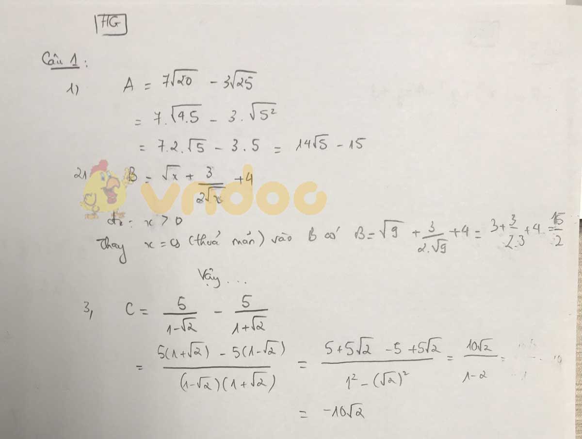 Đáp án đề thi tuyển sinh lớp 10 môn Toán tỉnh Hậu Giang năm 2020