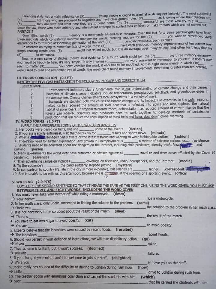 Đáp án đề thi tuyển sinh lớp 10 môn Anh Chuyên TP Hồ Chí Minh năm 2020