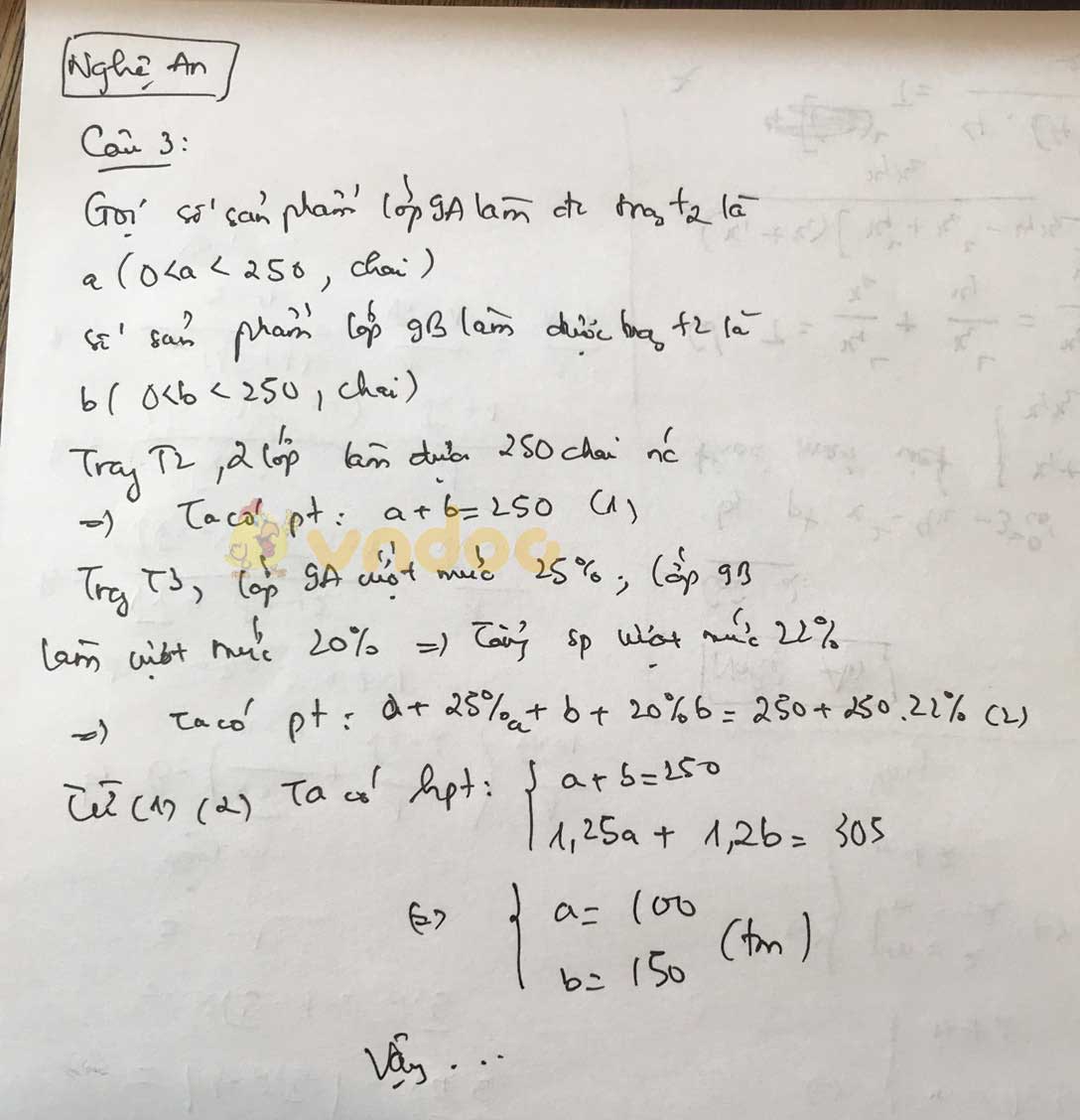 Đáp án đề thi tuyển sinh lớp 10 môn Toán tỉnh Nghệ An năm 2020