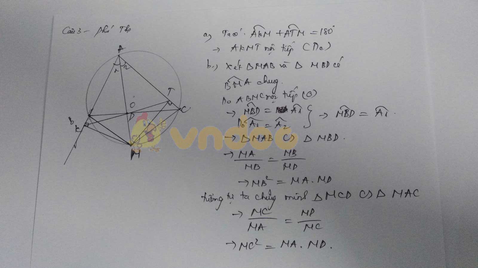 Đáp án đề thi tuyển sinh lớp 10 môn Toán tỉnh Phú Thọ năm 2020