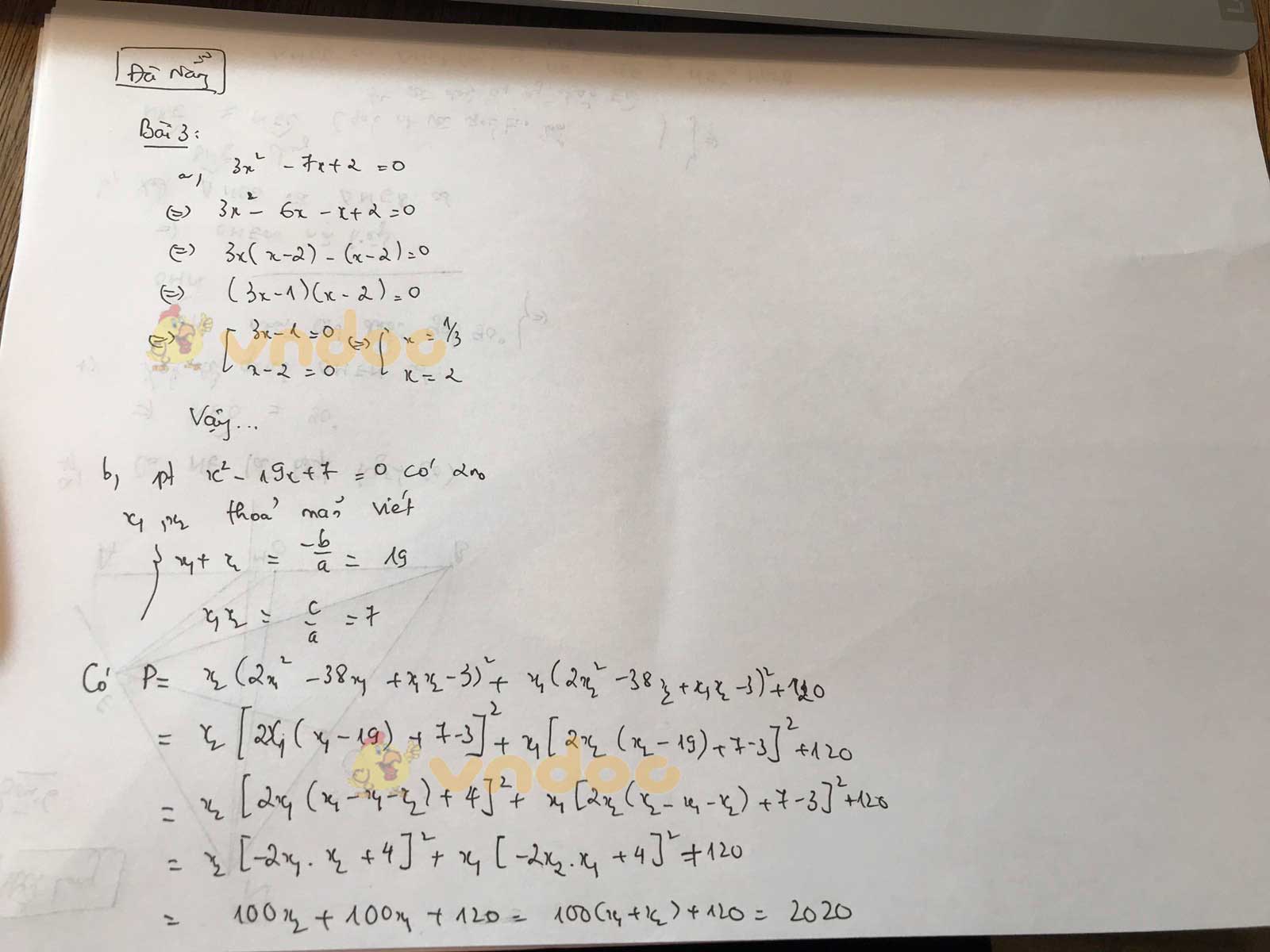 Đáp án đề thi tuyển sinh lớp 10 môn Toán tỉnh Đà Nẵng năm 2020