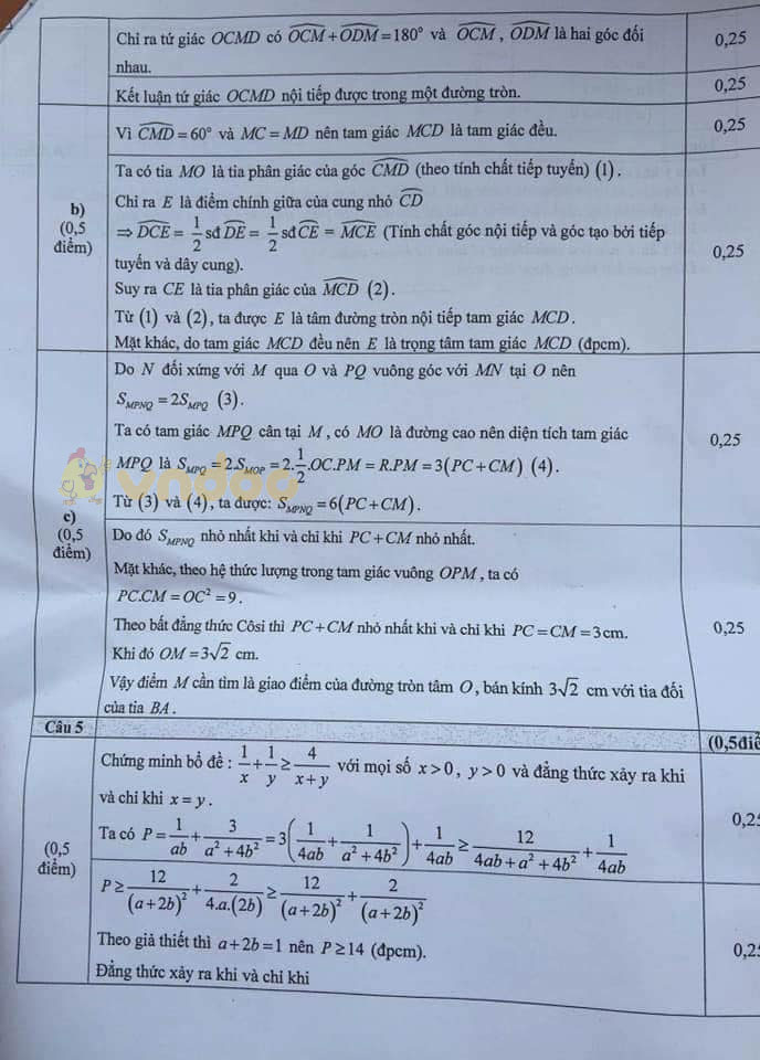 Đáp án đề thi tuyển sinh lớp 10 môn Toán tỉnh Bắc Giang năm 2020