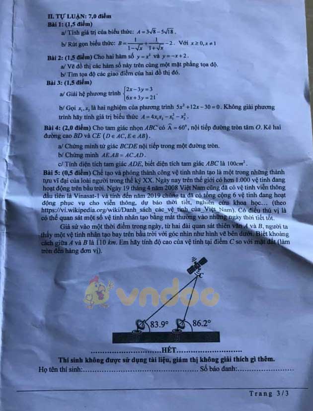 Đáp án đề thi tuyển sinh lớp 10 môn Toán tỉnh Kiên Giang năm 2020