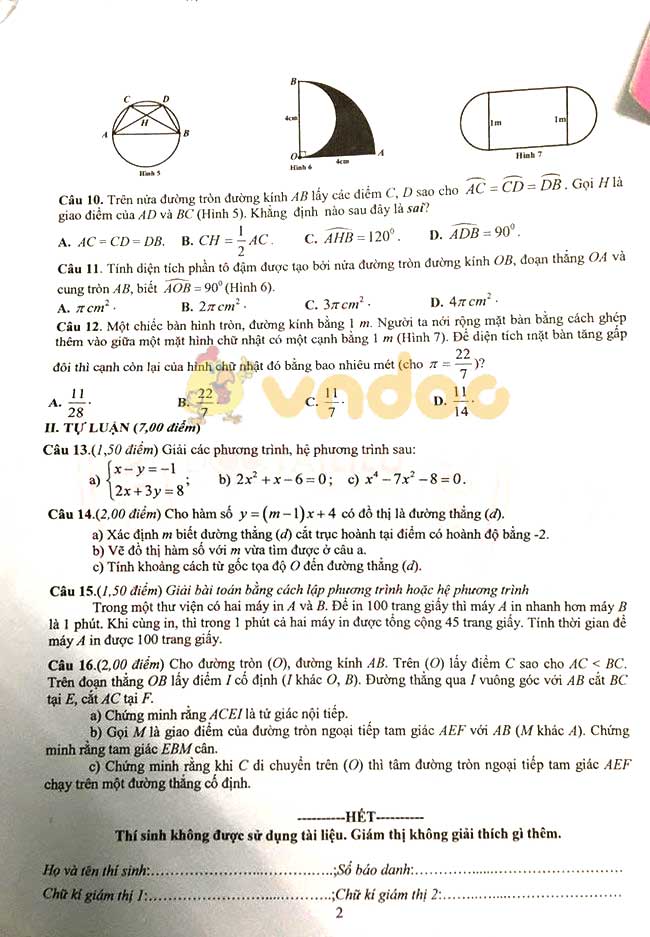 Đáp án đề thi tuyển sinh lớp 10 môn Toán tỉnh Phú Yên năm 2020