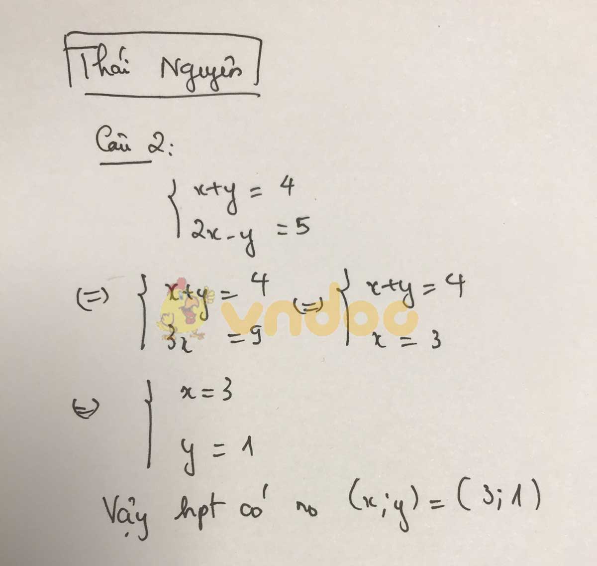 Đáp án đề thi tuyển sinh lớp 10 môn Toán tỉnh Thái Nguyên năm 2020