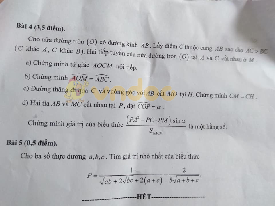 Đáp án đề thi tuyển sinh lớp 10 môn Toán tỉnh Bà Rịa - Vũng Tàu năm 2020