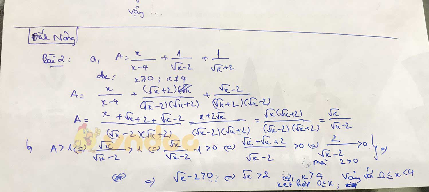 Đáp án đề thi tuyển sinh lớp 10 môn Toán tỉnh Đắk Nông năm 2020