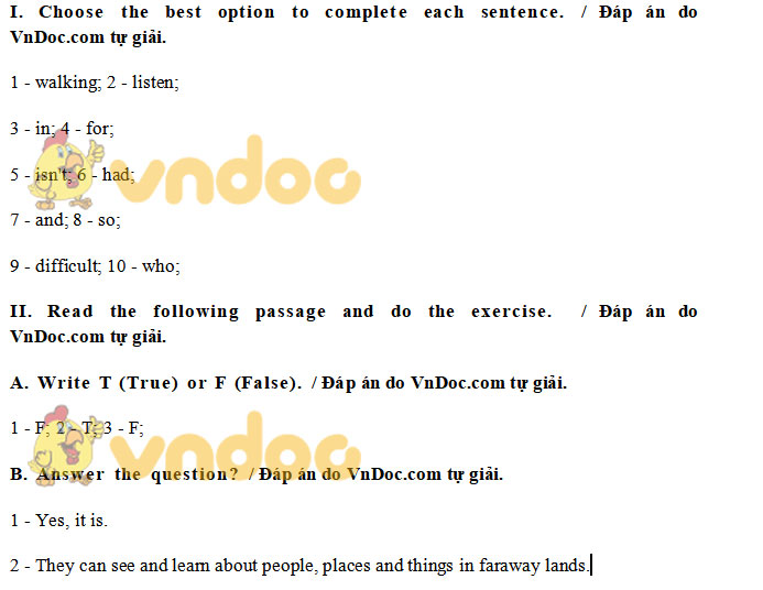 Đáp án Đề thi tuyển sinh lớp 10 môn Anh Trà Vinh năm 2020