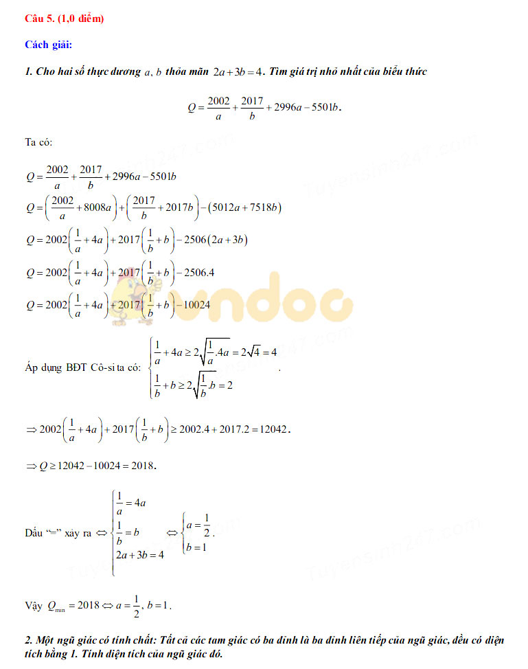 Đáp án đề thi tuyển sinh lớp 10 môn Toán tỉnh Điện Biên năm 2020