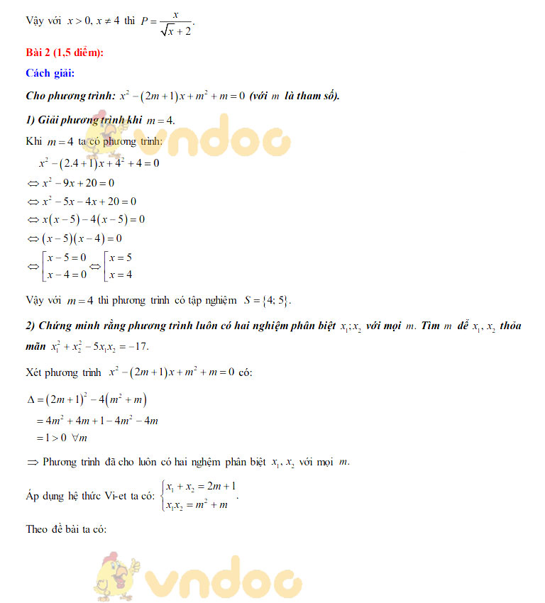 Đáp án đề thi tuyển sinh lớp 10 môn Toán tỉnh Nam Định năm 2020