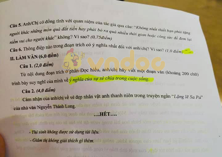 Đáp án đề thi tuyển sinh lớp 10 môn Văn tỉnh Cà Mau năm 2020