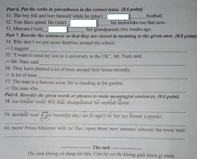 Đáp án Đề thi tuyển sinh lớp 10 môn Anh Bắc Kạn năm 2020