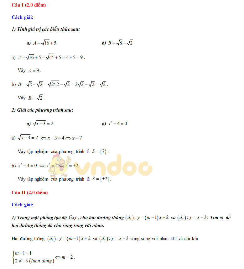Đáp án đề thi tuyển sinh lớp 10 môn Toán tỉnh Hòa Bình năm 2020