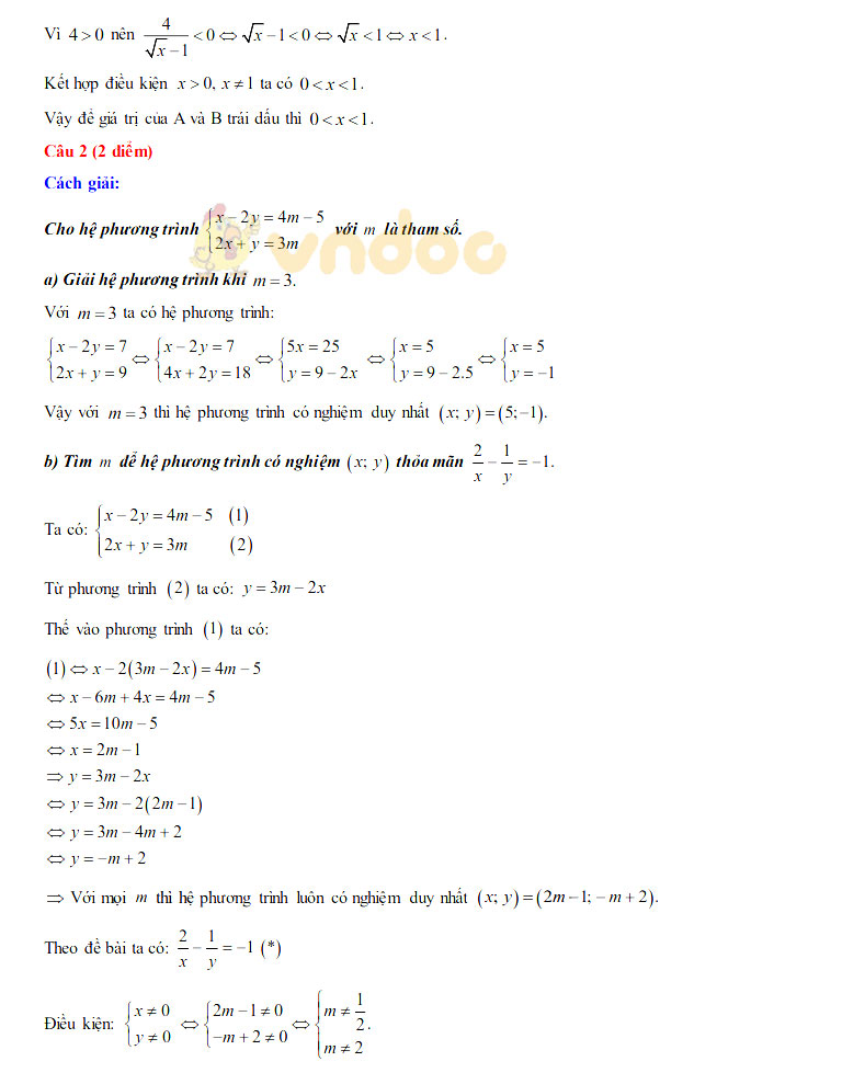 Đáp án đề thi tuyển sinh lớp 10 môn Toán tỉnh Thái Bình năm 2020
