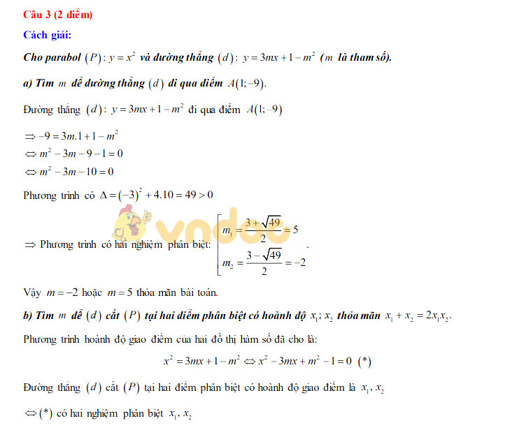 Đáp án đề thi tuyển sinh lớp 10 môn Toán tỉnh Thái Bình năm 2020