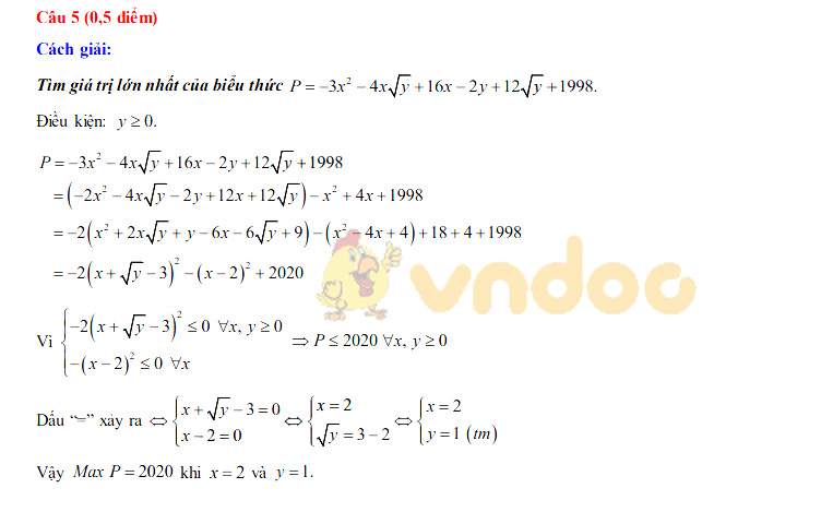 Đáp án đề thi tuyển sinh lớp 10 môn Toán tỉnh Thái Bình năm 2020