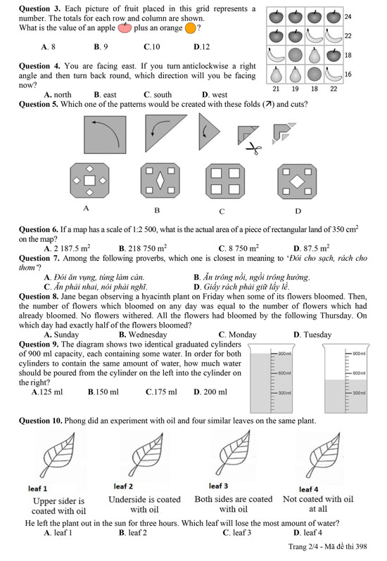 Đề thi vào lớp 6 Trần Đại Nghĩa