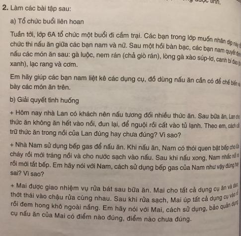 Soạn công nghệ lớp 6: Dụng cụ nấu ăn và ăn, uống VNEN