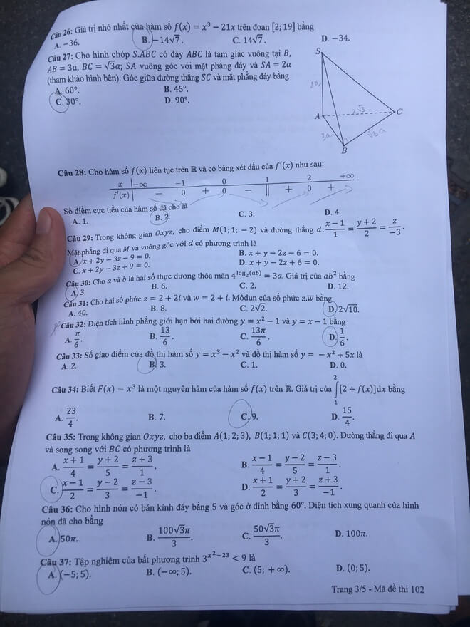 áp án Đề thi THPT Quốc Gia 2020 môn Toán