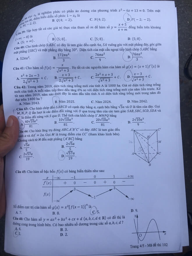 áp án Đề thi THPT Quốc Gia 2020 môn Toán