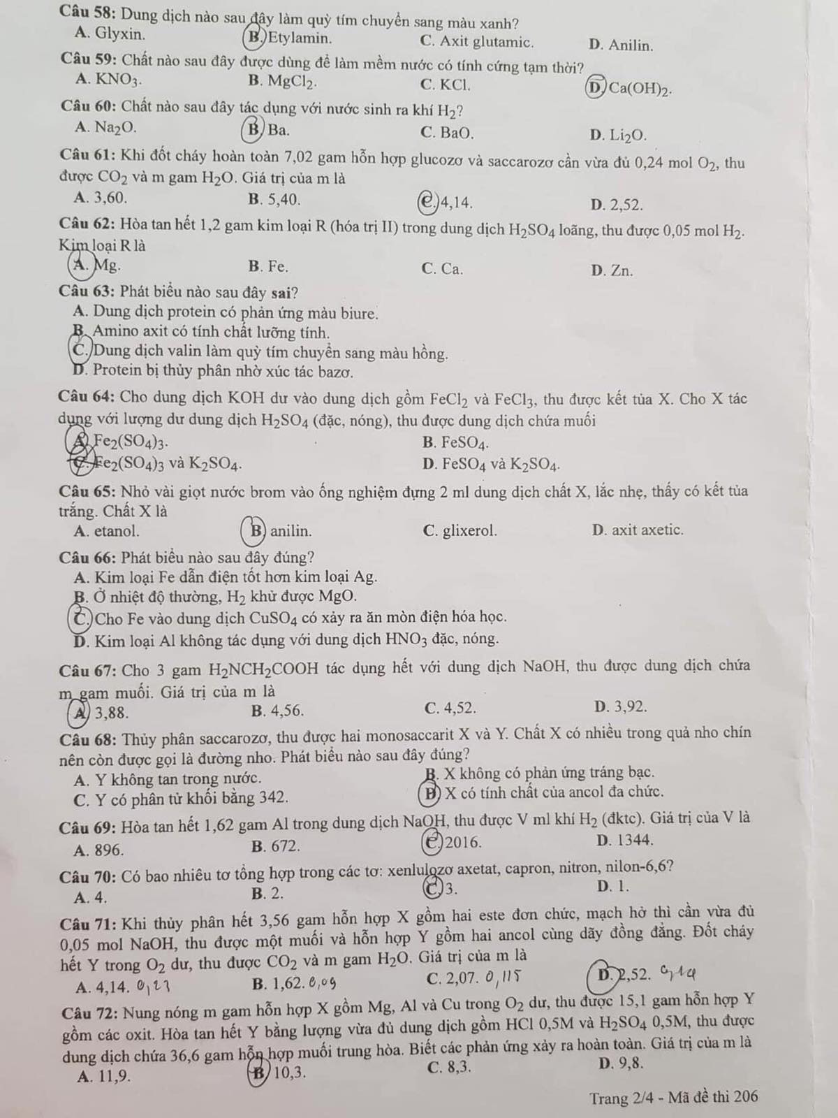 Đề thi THPT quốc gia 2020 môn Hóa