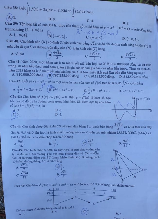 Đáp án Đề thi THPT Quốc Gia 2020 môn Toán đợt 2