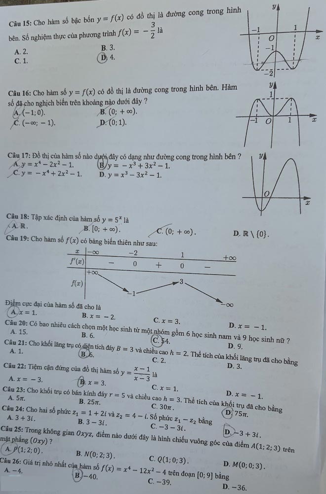 Đáp án Đề thi THPT Quốc Gia 2020 môn Toán đợt 2