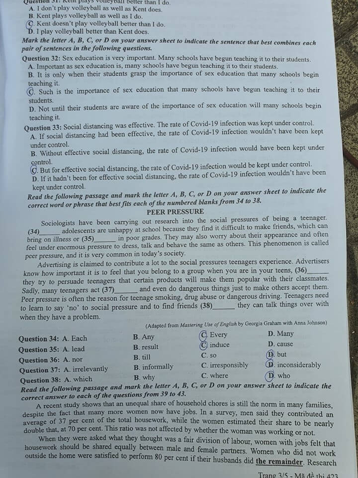 Đáp án Đề thi THPT Quốc Gia 2020 môn Anh đợt 2