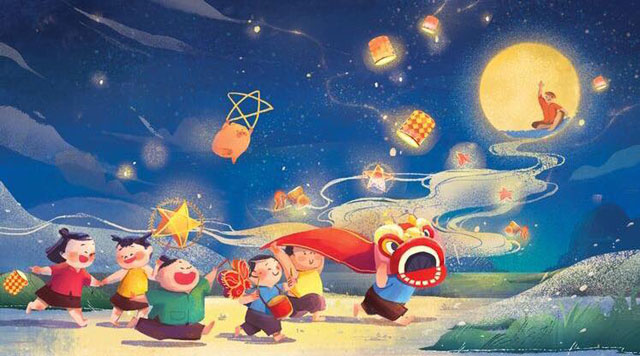 Văn mẫu lớp 5: Tả lại cảnh đêm Trung thu rước đèn vui chơi