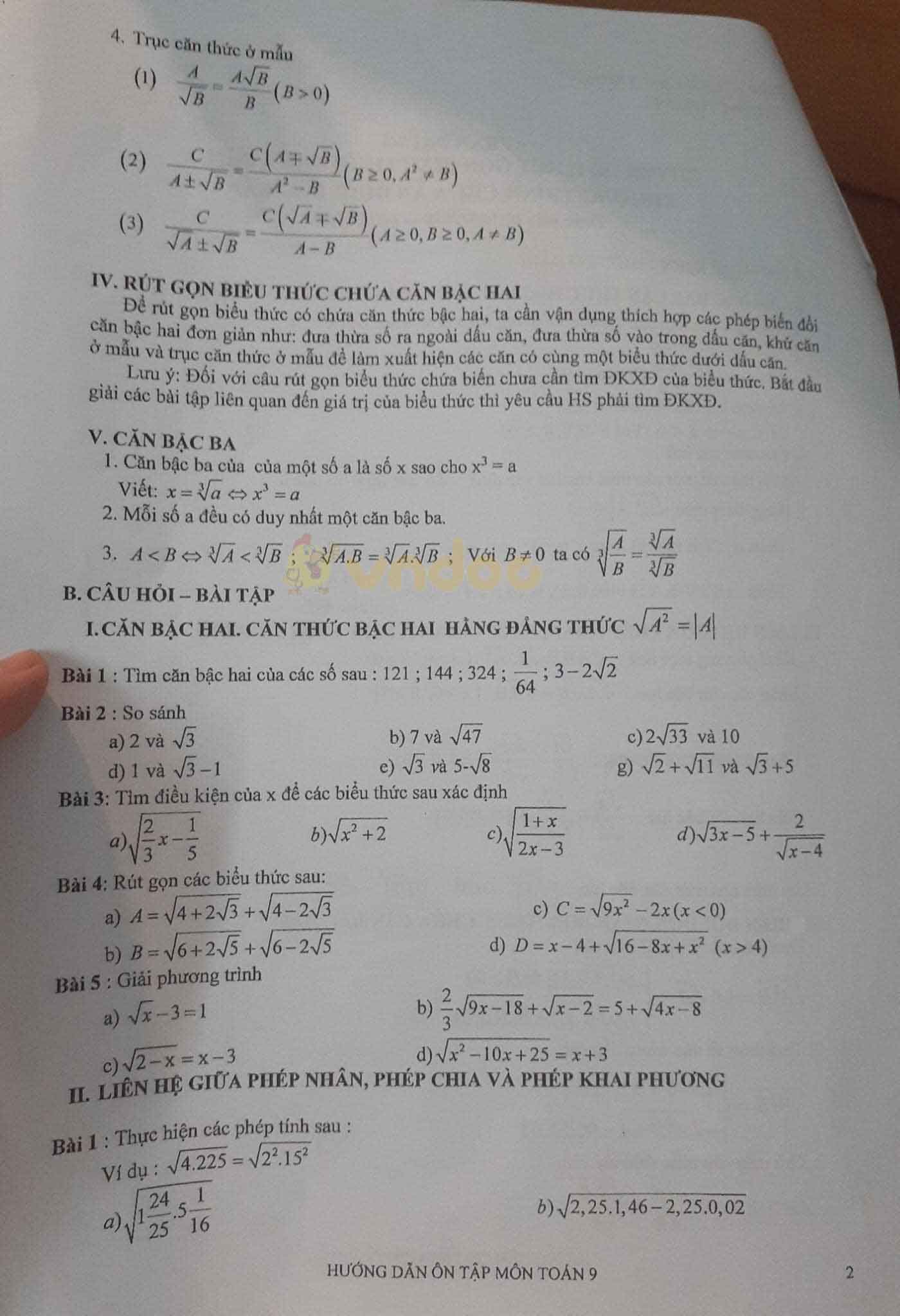 Đề cương ôn thi giữa học kì 1 lớp 9 môn Toán năm học 2020 - 2021