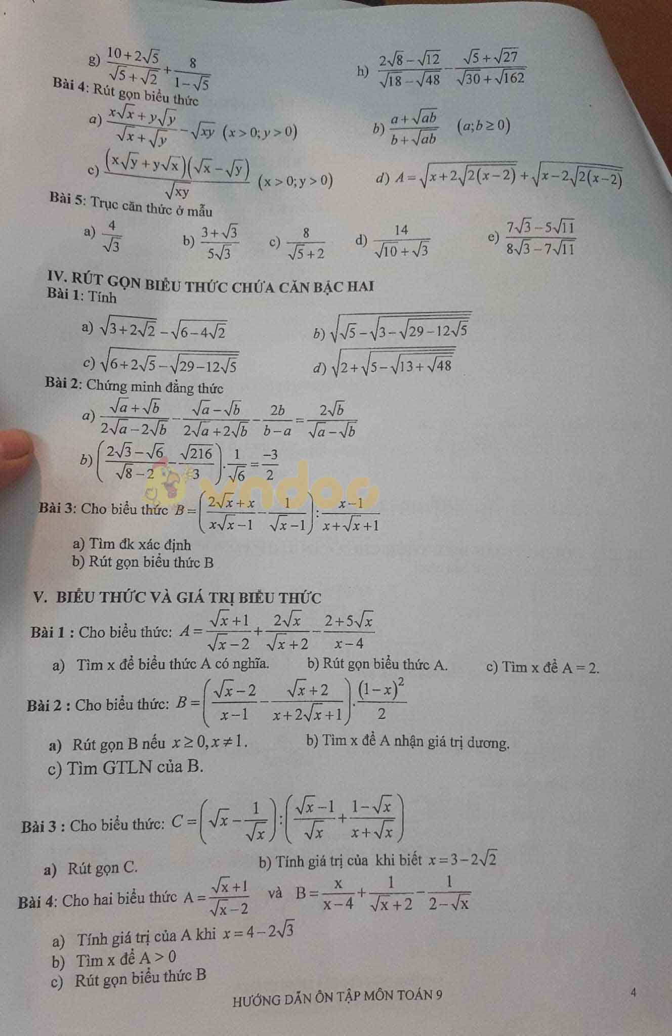 Đề cương ôn thi giữa học kì 1 lớp 9 môn Toán năm học 2020 - 2021