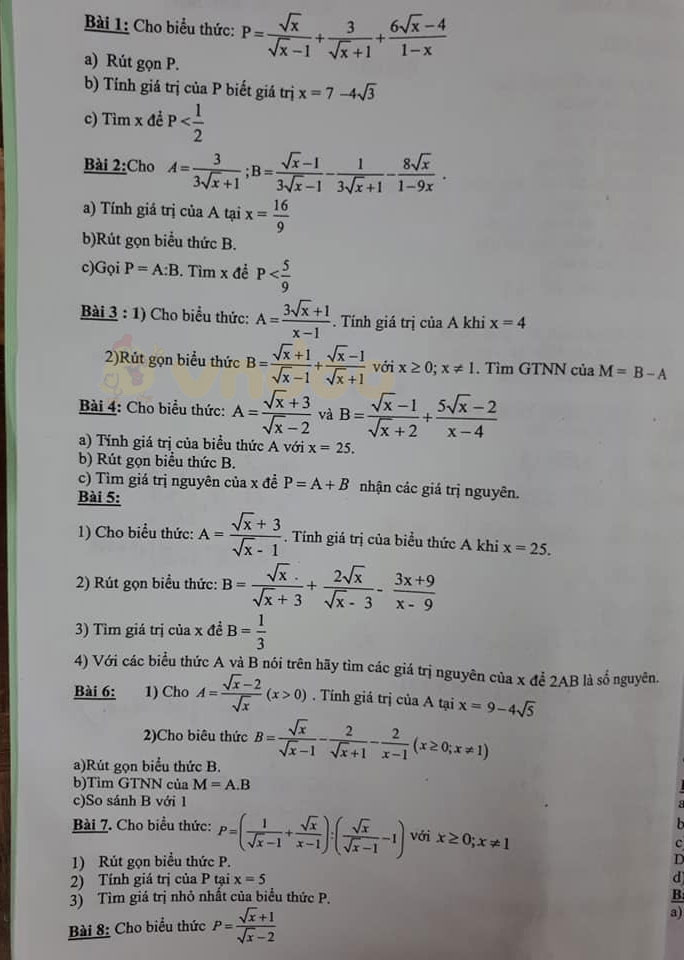 Đề cương ôn thi giữa học kì 1 lớp 9 môn Toán Trường THCS Dịch Vọng năm 2020 - 2021