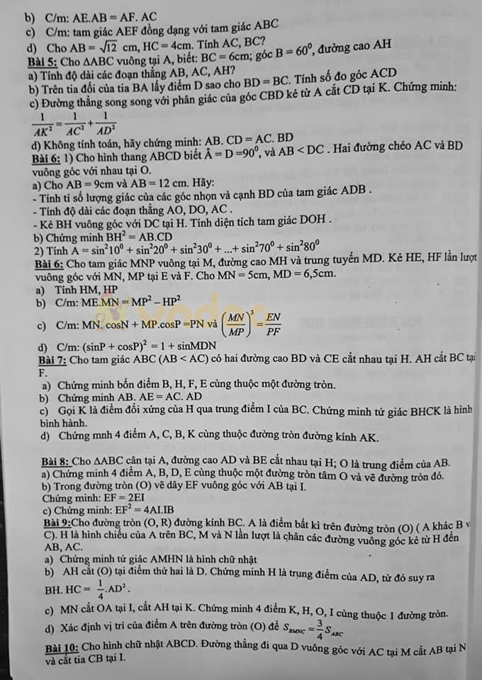 Đề cương ôn thi giữa học kì 1 lớp 9 môn Toán Trường THCS Dịch Vọng năm 2020 - 2021