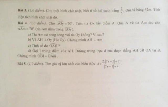 Đề thi Toán giữa kì 1 năm 2020