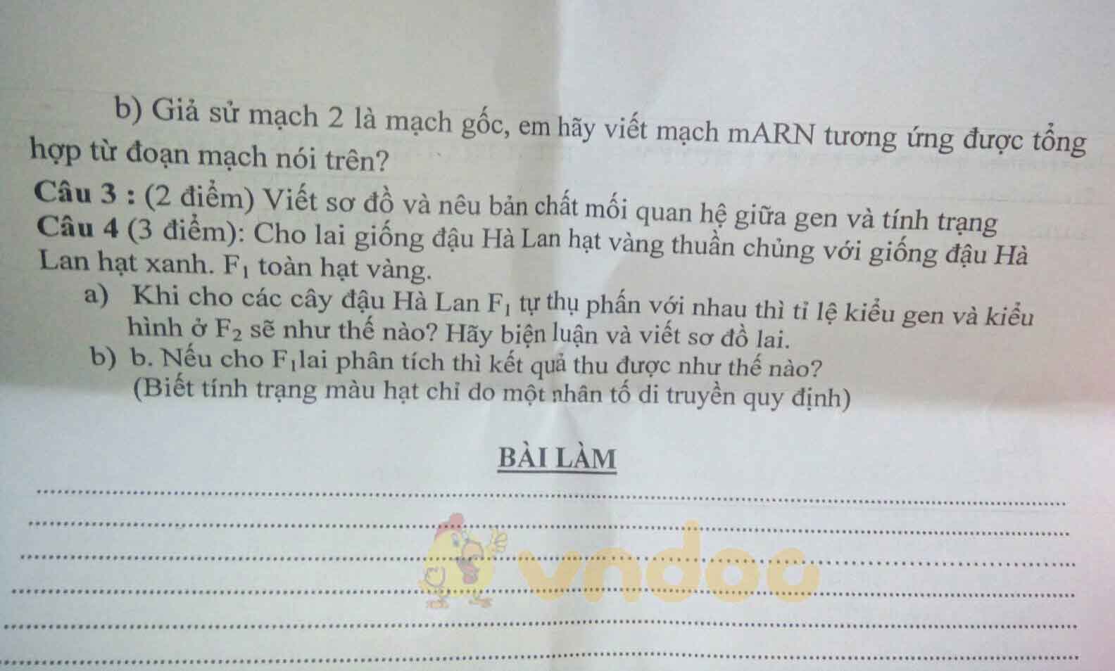 Đề thi giữa học kì 1 lớp 9 môn Sinh học Trường THCS Nguyễn Khuyến năm học 2020 - 2021