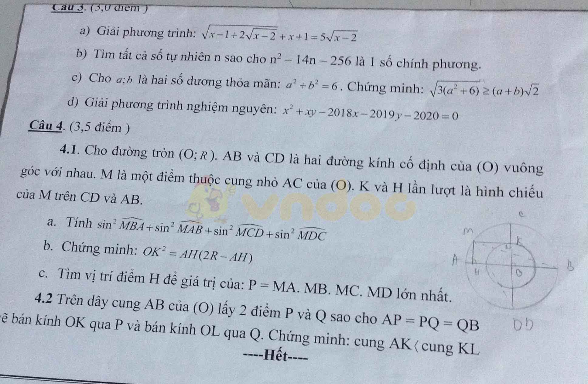 Đề thi chọn học sinh giỏi lớp 9 môn Toán Trường THCS Trung Hà, Thủy Nguyên năm 2020 - 2021 (đề 2)
